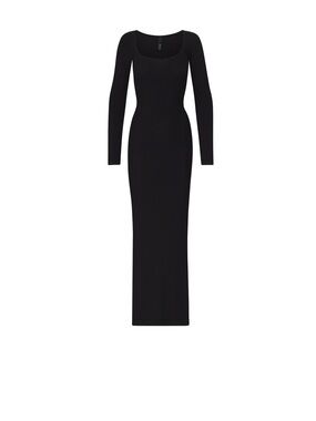 SKIMS Black Long-Sleeve Scoop-Neck Maxi Dress